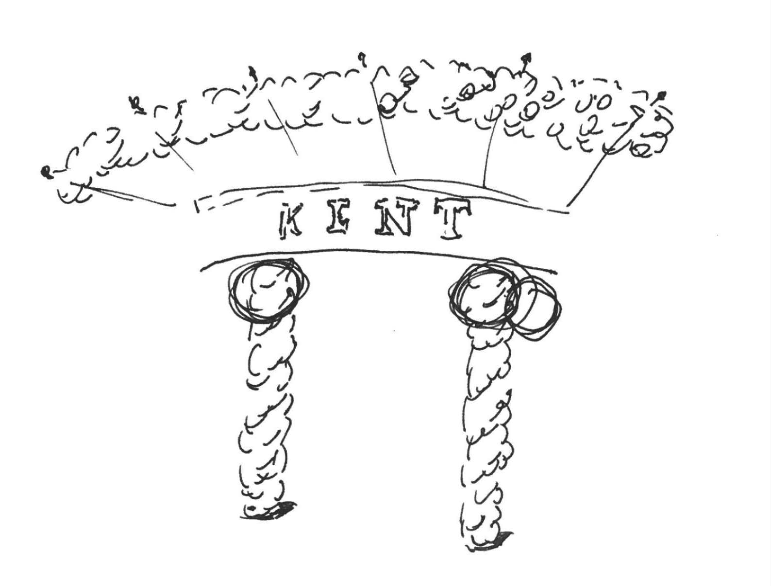 Eine Zeichnung zeigt einen Tisch und Stühle umgeben von Blumen in Wien.